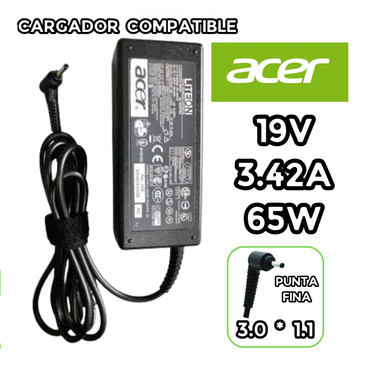 CARGADOR AC 19V 2.37A 45W 3.0*1.1 PUNTA DELGADA