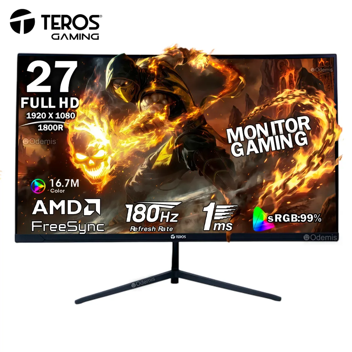 Monitor curvo gaming TEROS TE-2787G 27 FHD VA 180Hz 1ms HDMI DP AUDIO OUT Negro