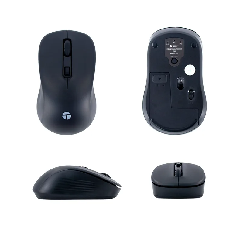 Mouse inalámbrico TEROS TE-1231S, 2.4GHz, BT 5.0, 4 botones, USB, negro