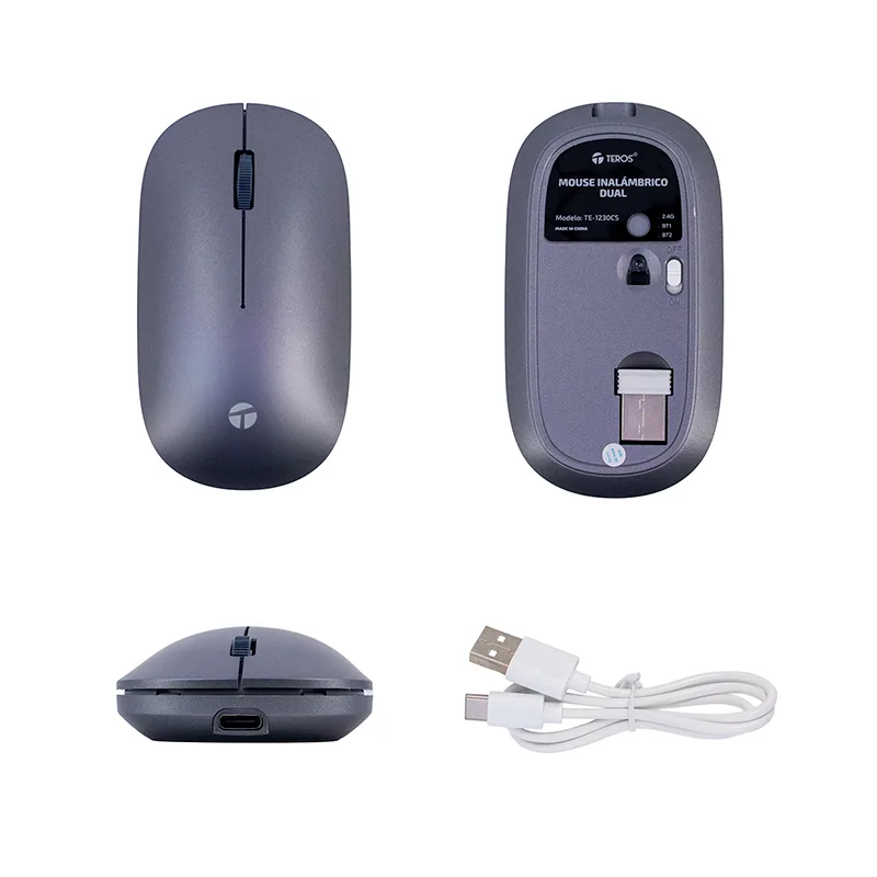 Mouse inalámbrico dual TEROS TE-1230CS, 3 botones, 1200DPI