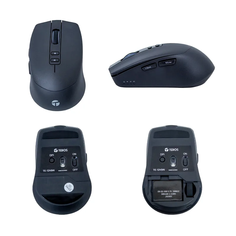 Mouse Inalámbrico Teros TE-1249AI, 2.4GHz, 8 botones, IA, DPI 3200, USB, BT