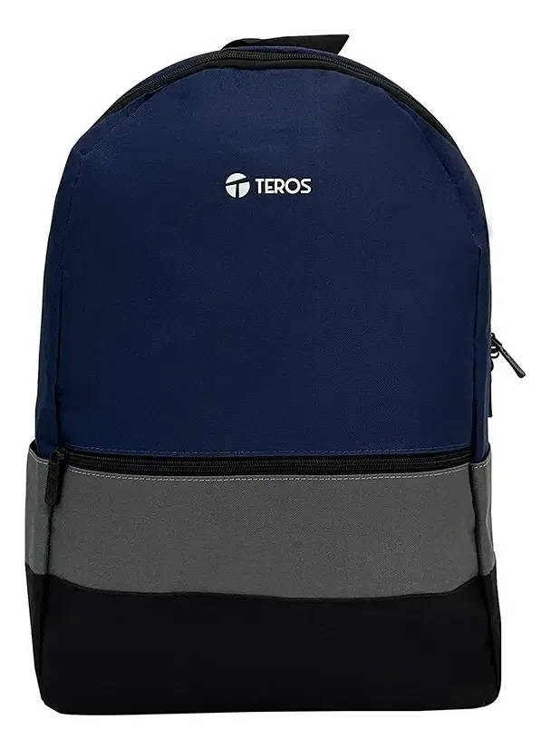 Mochila Teros Te-Ids2054, Poliéster, Notebook Hasta 15.6", Color Azul + Gris + Negro