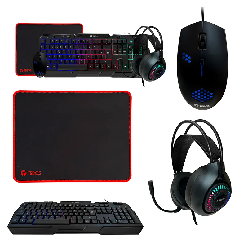 Kit gamer TEROS TE-4063N, teclado multimedia, mouse, headset, mouse pad