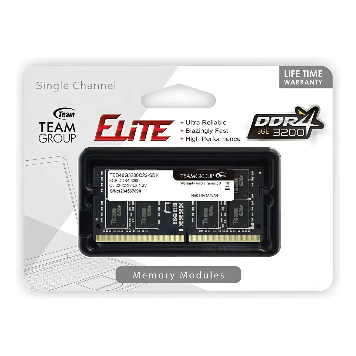 Memoria SO-DIMM TeamGroup Elite, 8GB DDR4-3200MHz (PC4-25600) 1.2V, CL22
