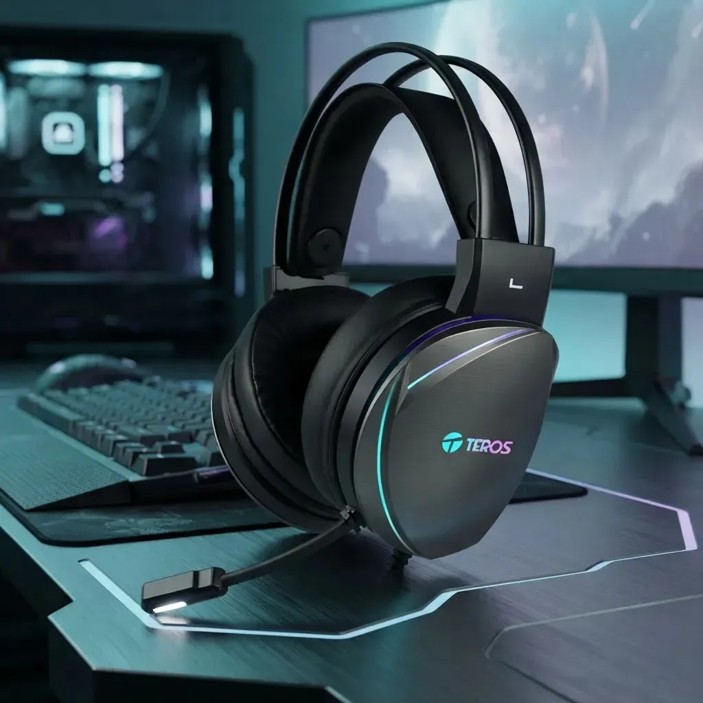 Auriculares Gamer Teros TE-8170N USB con Micrófono y Luz RGB